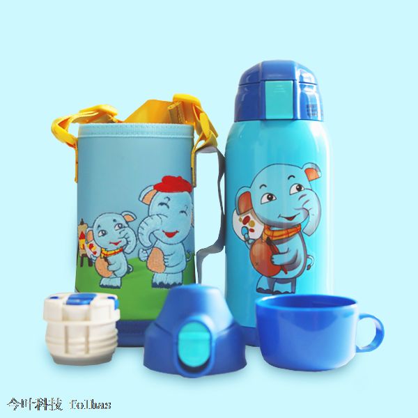FOLHAS 儿童保温水壶 600ml,316医用级不锈钢内胆,三盖,送油画棒