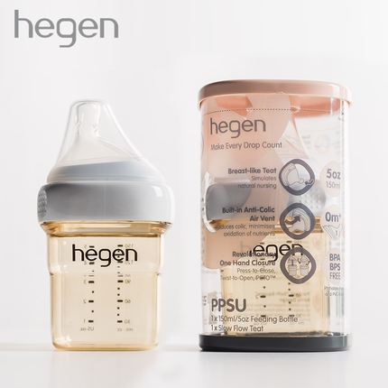 新加坡进口Hegen新生儿奶瓶PPSU婴儿断奶神器宝宝硅胶耐摔防胀气-150ml