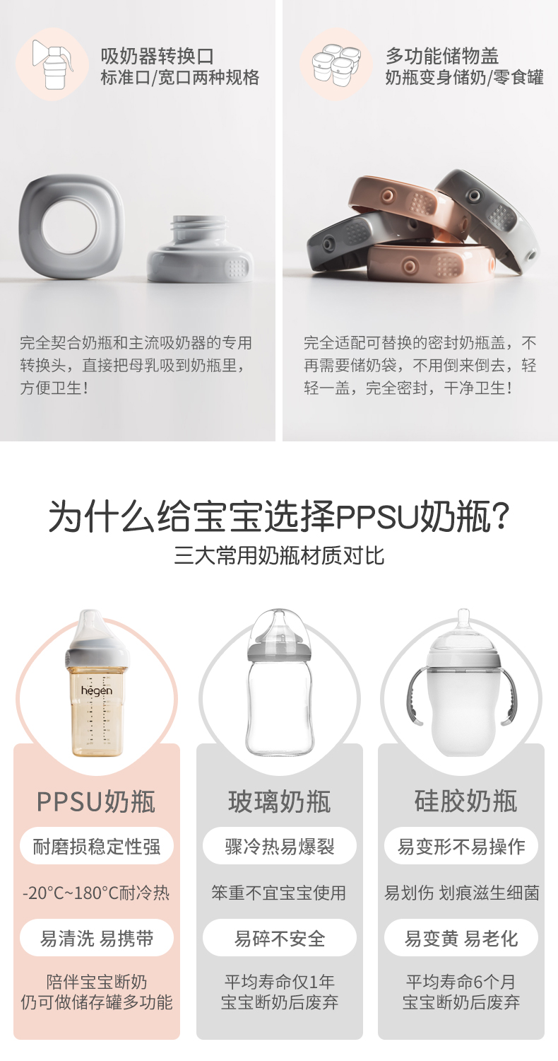 新加坡进口Hegen新生儿奶瓶PPSU婴儿断奶神器宝宝硅胶耐摔防胀气-150ml